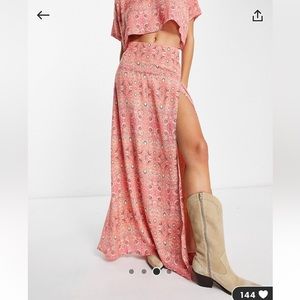 Free People satin maxi skirt with slit